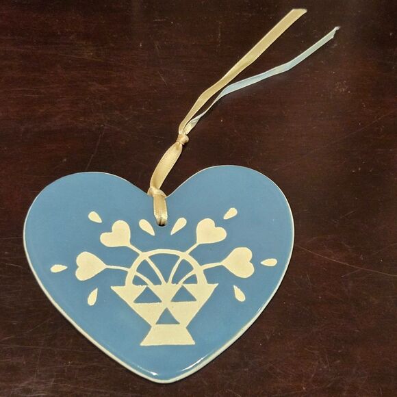 Handmade Blue Ceramic Glazed Heart Wall Hanging 5” Country Decor Ornament artist - Picture 2 of 4